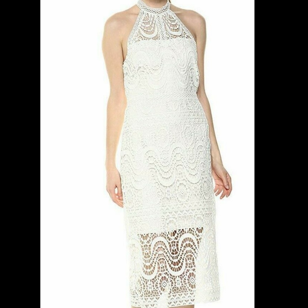 Mock Neck Venise Dress with Open Back Marshmallow